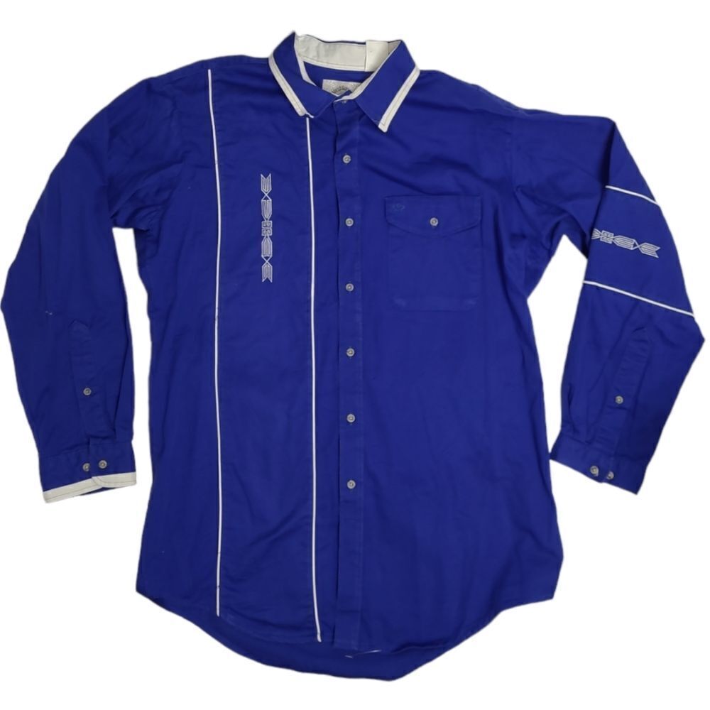 VINTAGE royal blue embroidered south western button‎ up brushpopper shirt 16 1/2